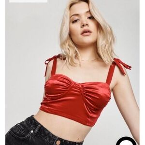 NEW! GARAGE Brielle Velvet Bustier Crop Top Velvet Chili Pepper